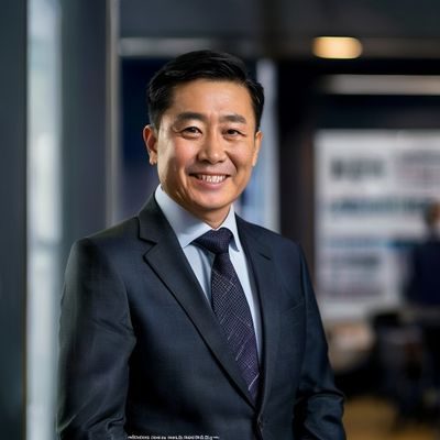 天美传媒创始人兼首席执行官李明远，身着深色西装，在公司办公室内面带自信微笑，背景为公司荣誉展示墙，展现出成熟稳健的领导气质